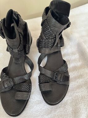 Alexander Wang Black Braided Leather Wedge Sandals